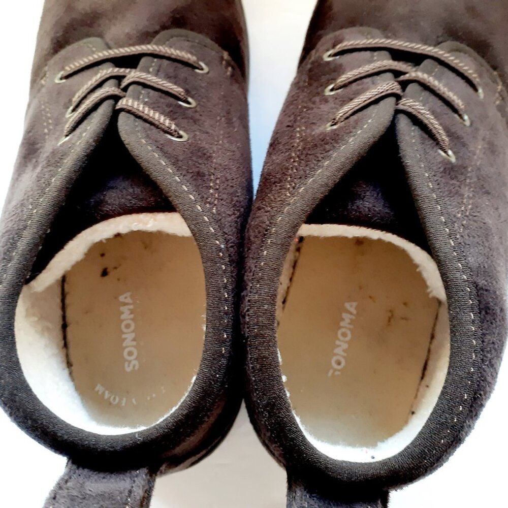 Sonoma Boys Boots Chukka Brown Faux Suede Ankle Fur Lining Slip On Size 5 - Picture 7 of 8
